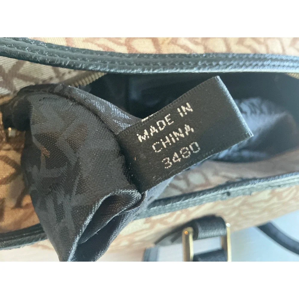 DKNY Tote Bag Monogram Logo Canvas Black Leather Trim Large Shoulder Bag Handbag